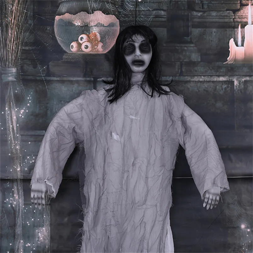 Хэллоуин призрак девушка реквизит для розыгрышей ужас Висячие электрические светящиеся игрушки девушки игрушки пугать куклы для дома с привидениями костюм вечерние Prop