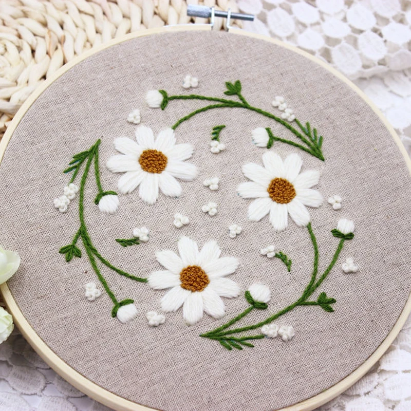 Daisy Flower Embroidery Kit for Beginner Printed Needlework Cross Stitch Set Sewing Art Wall Painting Gift Home Decor | Дом и сад
