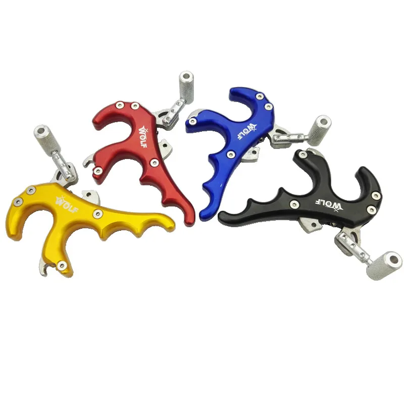 

Archery 4Finger Compound Bow Release Aids Grip Aluminum Alloy Thumb Caliper Fit Left and Right Hand Scrub Feel Release Hunting