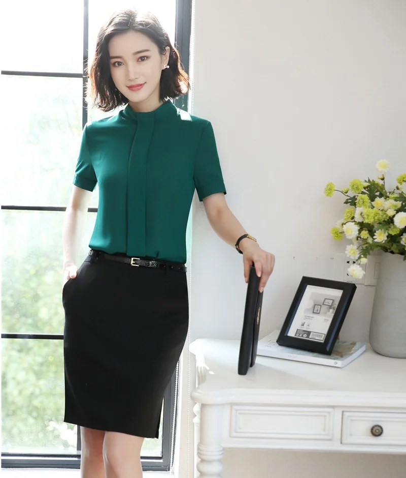 Summer Fashion Two Piece Women Suits Skirt and blouse Sets Short Sleeve
