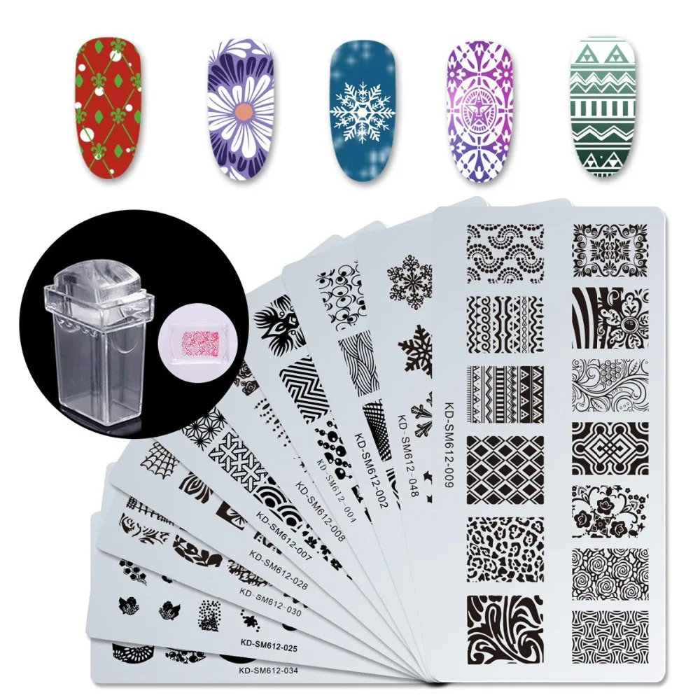 

Makartt 12pcs Nail Art Stamping Templates Kit with 10 Pcs Manicure Plates 1 Stamper 1 Scraper for DIY & Salon Nail Art