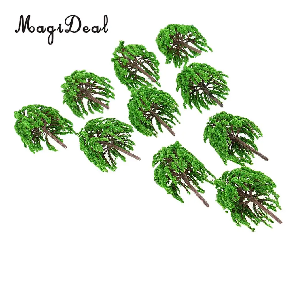 MagiDeal 10Pcs/Pack 1:75 Plastic Willow Trees Model Train Railway Railroad Park Garden Scene Scenery Layout Landscape HO OO