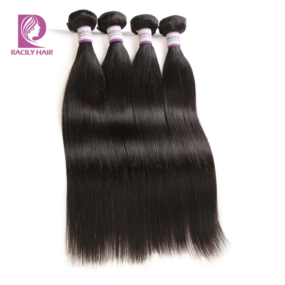 Racily Hair Brazilian Straight Hair Weave Bundles 100% Human Hair Bundles 8-28 Inches Natural Color Remy Hair Weave 1/3/4 Pieces