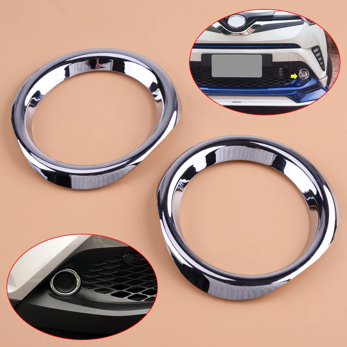 2x Chrome Front Fog Light Lamp Cover Trim Ring fit for Toyota C-HR CHR 2016-2018