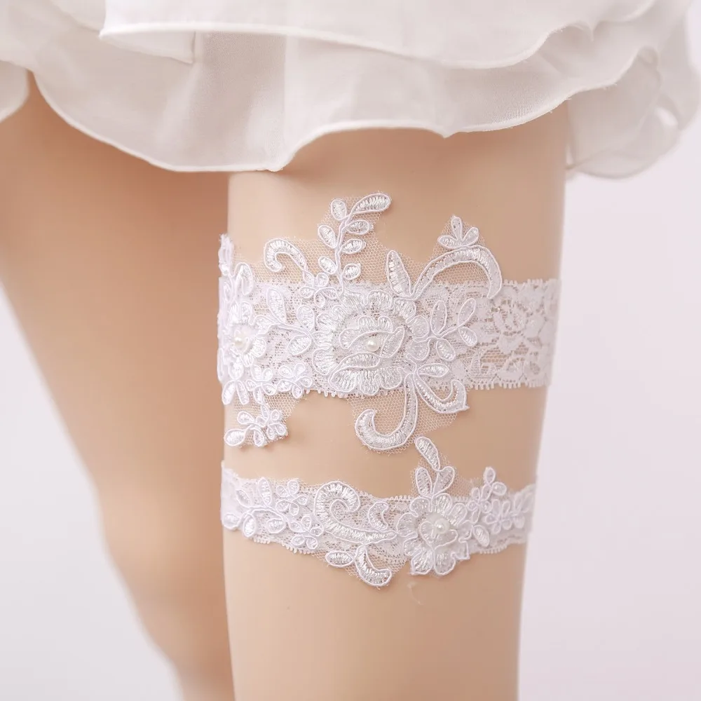 Wedding Garter Beading Lace Embroidery Flower Beading White Sexy