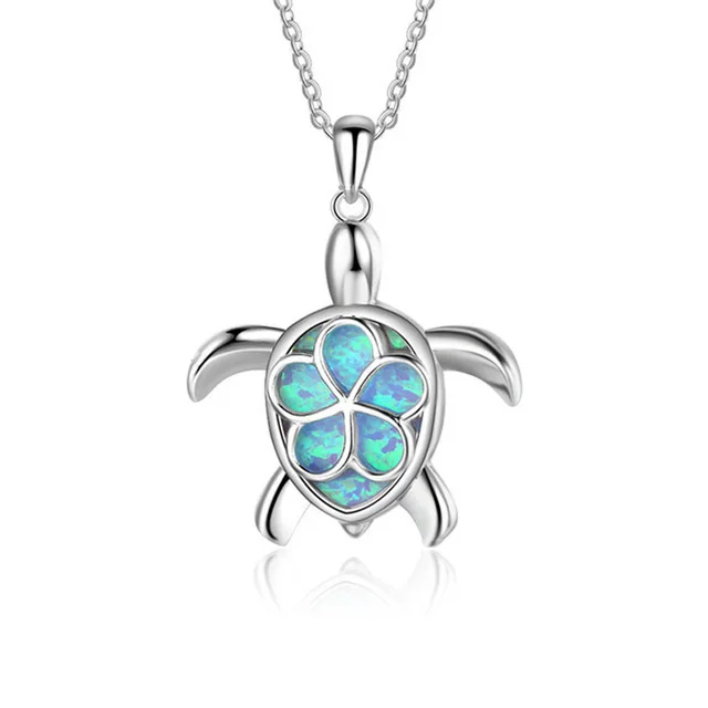 FDLK  Hot New Arrival Cute Ocean Beach Jewelry Blue Opal Sea Turtle 1PC Allergy Free Adjustable Pendant Necklace Tortoise