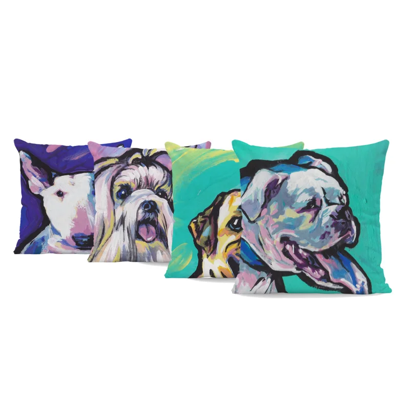

Wholesale Colorful Oil Painting Dog Cushions Bull Terrier Chihuahua Dachshund Peach Skin Cover Pillow Decor Home Throw Pillows