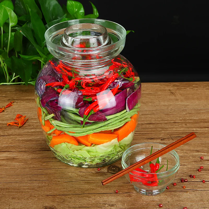  Transparent Glass Pickle Bottle Home Night Stains Pickled Cabbage Radish Container Sealed Storage J - 32977673840