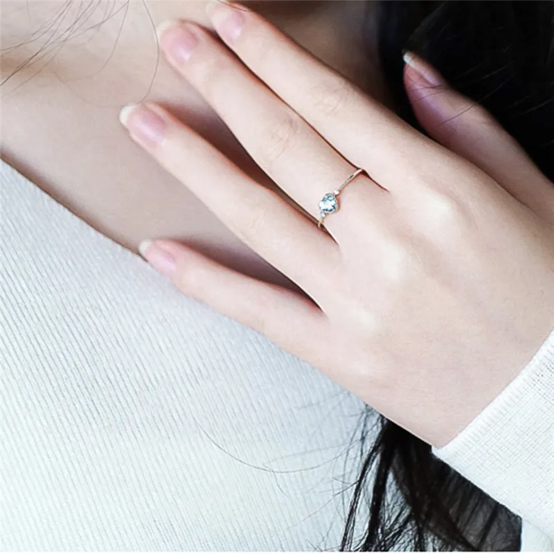 ROMAD, синий кристалл, женские обручальные кольца на палец, изысканное кольцо с сердечком, женское, серебристый цвет ААА CZ, обручальные кольца для влюбленных R4