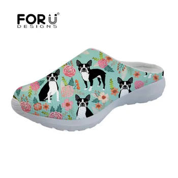 

FORUDESIGNS Women Flats Shoes Sandals Boston Terrier Printed Breathable Mesh 2019 Summer Fashion Beach Woman Sandalias Slippers