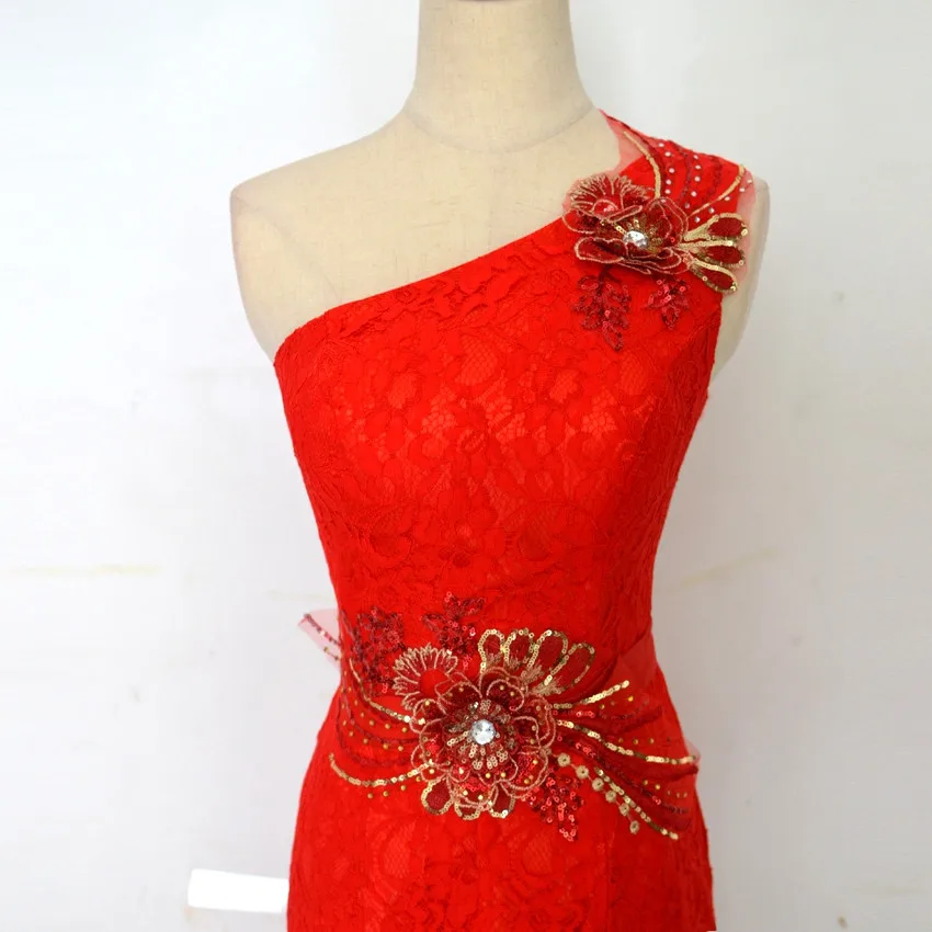Женское вечернее платье длинное красное на одно плечо с рыбьим хвостом|evening dress one