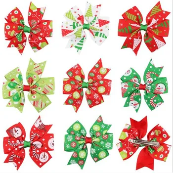 

girl baby clips 3.1'' Christmas headwear Bowknot Hairpin Headdress Hairpins Christmas snowflake Bow Hairgrips Hair Clip headwear