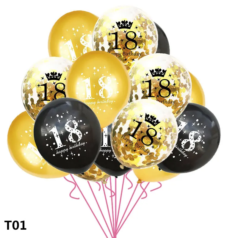 15 шт./компл. 12 дюймов с днем рождения воздушные шары с конфетти цвета розовое золото 18 лет гелиевый воздух латексный шар взрослых день рождения поставка - Цвет: gold confetti