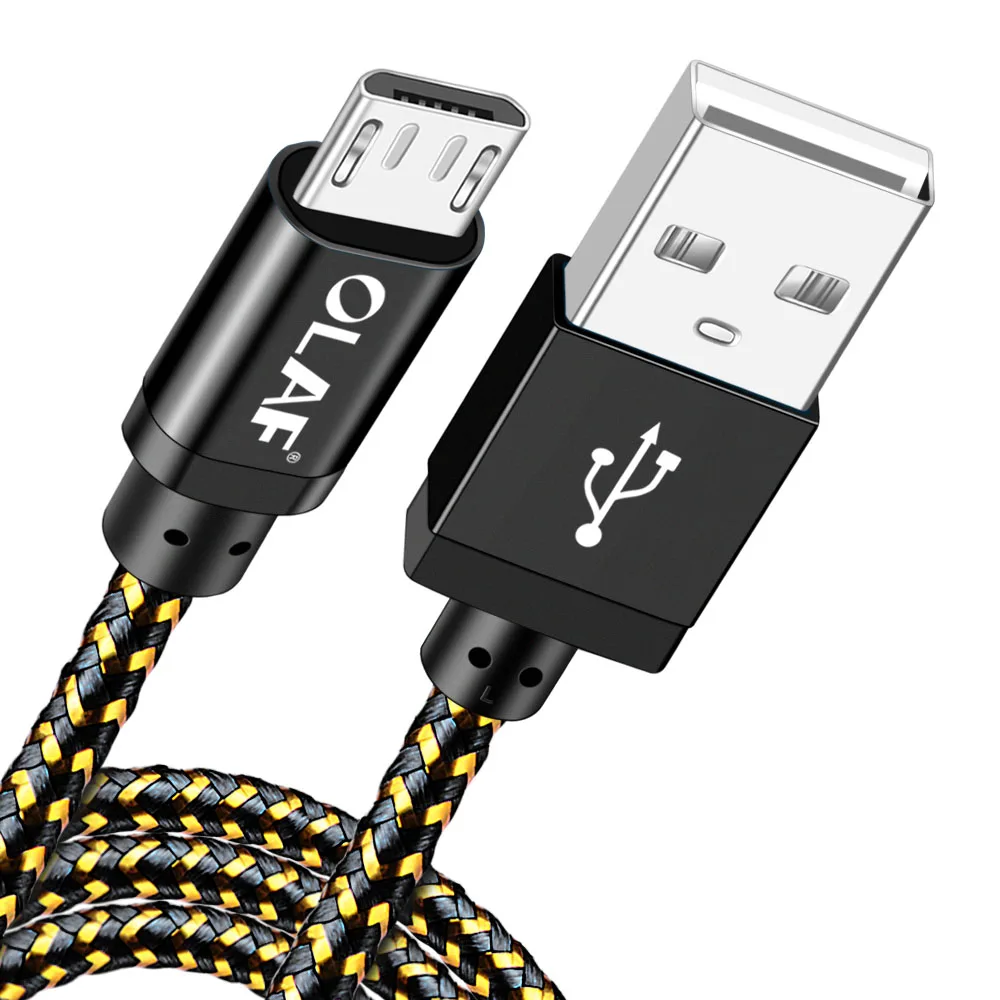 Олаф 1 м 2 м 3 м микро USB кабель 2А нейлон плетение Быстрая зарядка USB кабель для передачи данных для samsung для Xiaomi USB ЗУ для мобильного телефона шнур - Цвет: Black