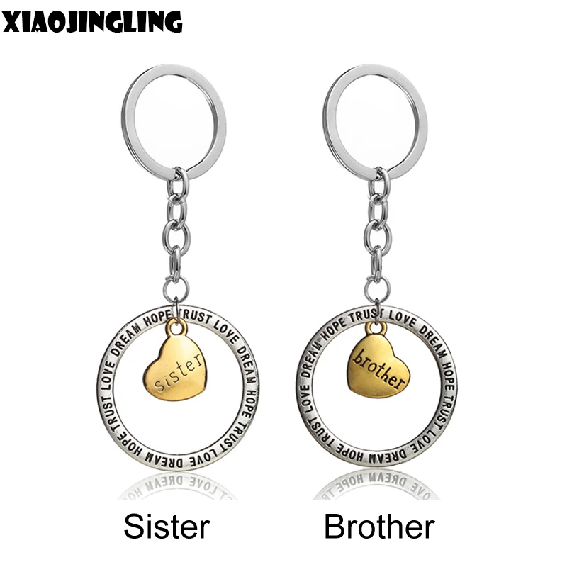 

XIAOJINGLING 2pcs/set Brother Sister Keyfob Birthday Gifts Heart Pendants Keychain Jewelry Fashion Key Rings Party Accessories