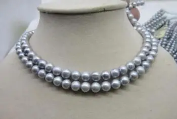 

free shipping >>>>HOT SELL 8-9mm Freshwater CHARMING 2 ROW GRAY AAA 8-9MM NATURAL PEARL NECKLACE