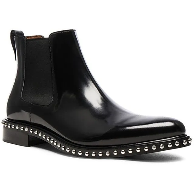 2017 Hot Selling Metallic Silver Studded Chelsea Boots Black Patent