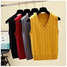 Демисезонный шерстяной свитер, жилет для женщин с v-образным вырезом, вязаный жилет для женщин, повседневные топы без рукавов, вязанные пуловеры
