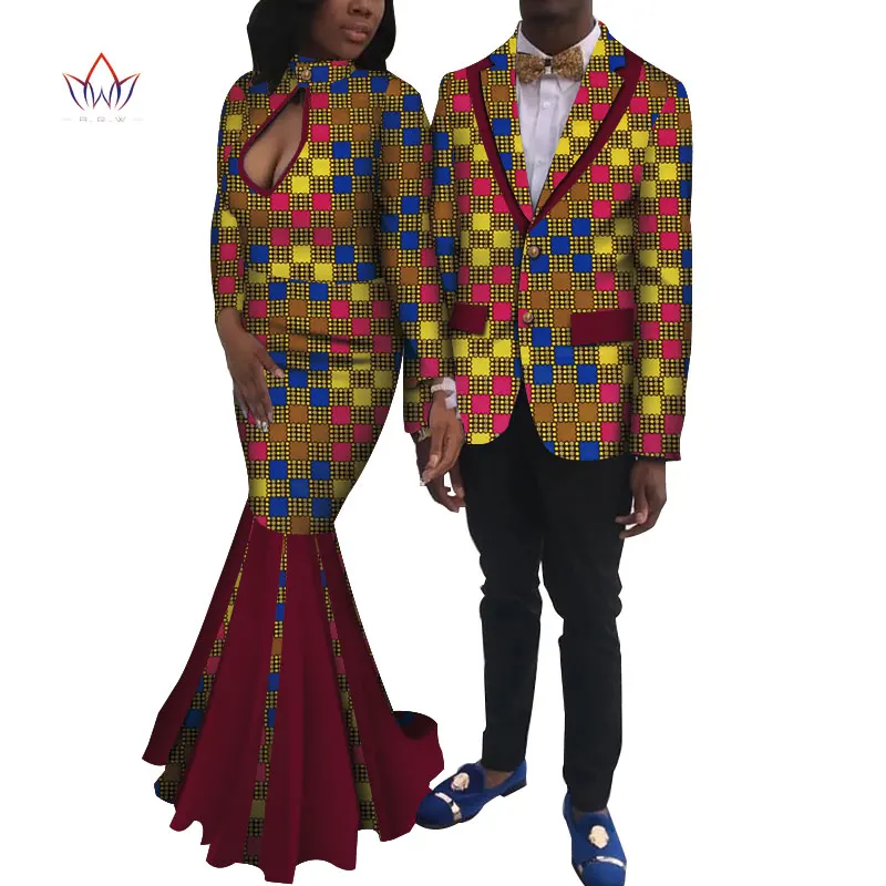 Новые влюбленные женские мужские африканские костюмы два комплекта одинаковые пары африканская одежда с длинным рукавом летнее свадебное платье 6XL WYQ250 - Цвет: 18