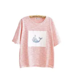 Летний полосатый мультфильм смешные футболки для Для женщин Kawaii Симпатичные футболки Сладкий Повседневное Harajuku элегантный дизайн