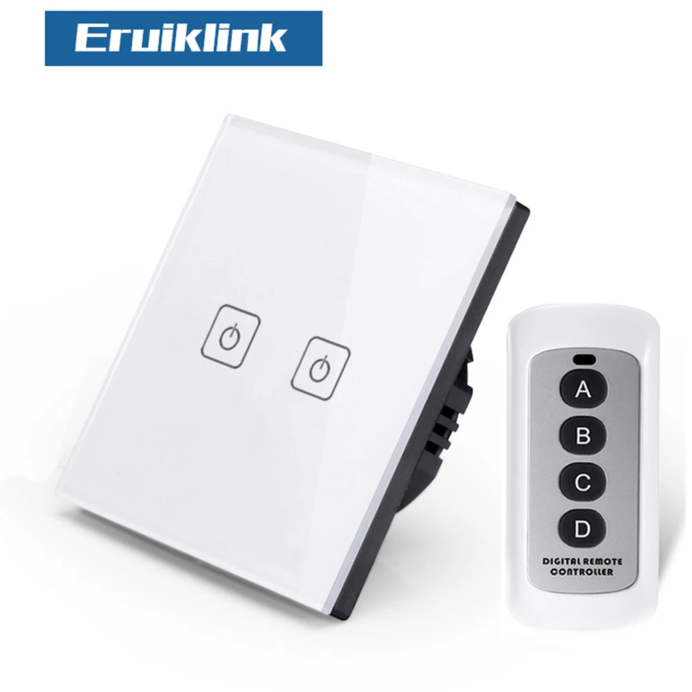 Eruiklink EU/UK 2 Gang 1 Way RF433 Remote Control Wall Touch Switch