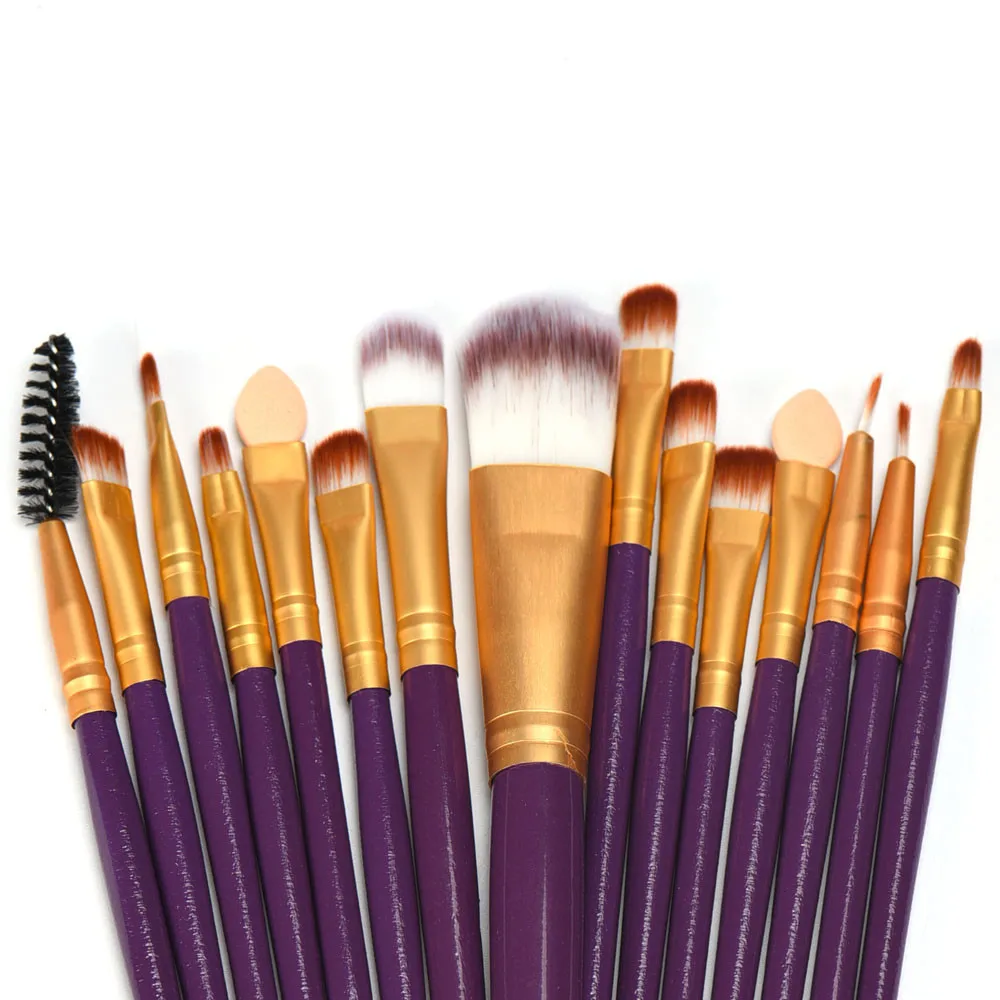 Hot Sale Make Up Brushes 15 Pieces Synthetic Hair Makeup Brushes Purple