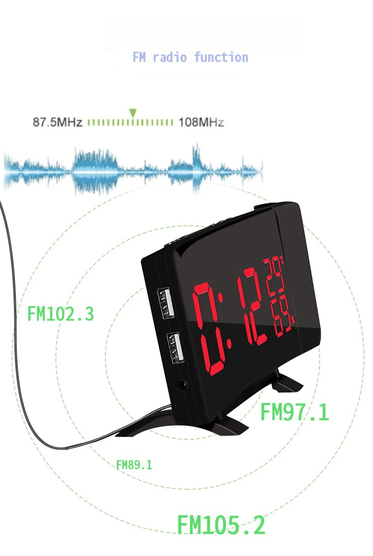 Новые модные креативные AM/FM светодиодный радиопроекционные часы электронные настольные часы цифровые настольные часы Беспроводные для офиса и дома