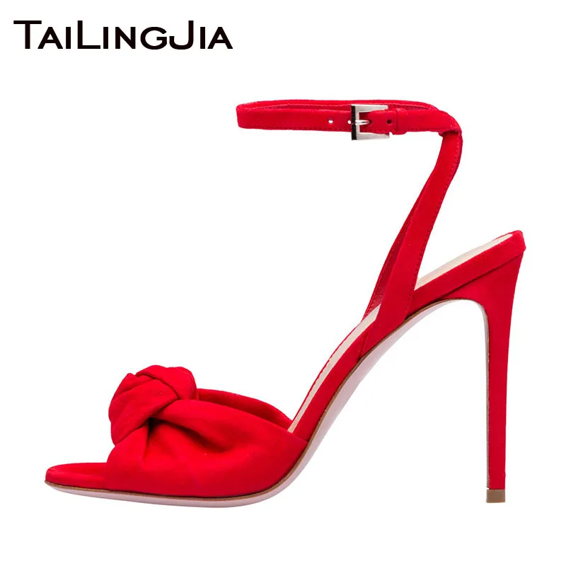 

Black Design Women Open Toe Knot Heels Sandal Woman High Heel Shoes Faux Suede Ankle Strap Zipper Shoes Brand Free Shipping 2019