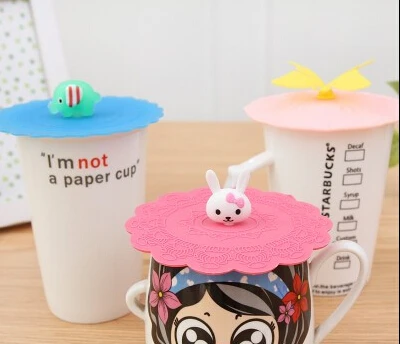 

2Pcs/lot Cute Novelty Gift Cartoon Dustproof Coffee Mug silicone cup lid Sealed Cup Cover bottle caps silicone lid covers