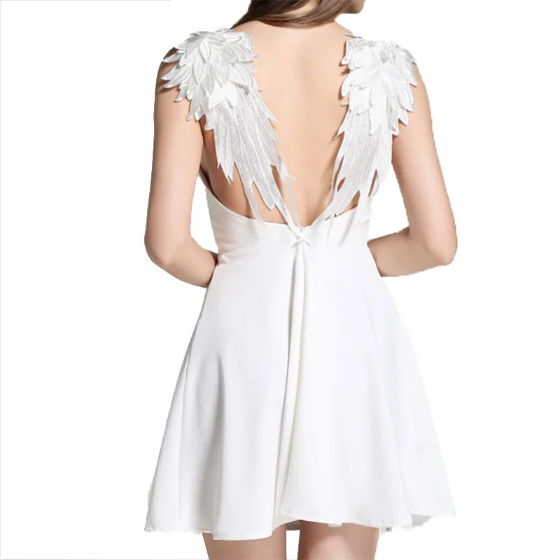 

Smiry 1Pair White/Black Embroidered Angel wings Lace Fabric Shoulder Venise Lace Sewing Applique Halloween Costume Decoration