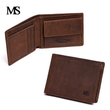 Genuine Crazy Horse Cowhide Leather Men Wallet Short Coin Purse Small Vintage Wallet Brand High Quality Vintage Designer 1653-1