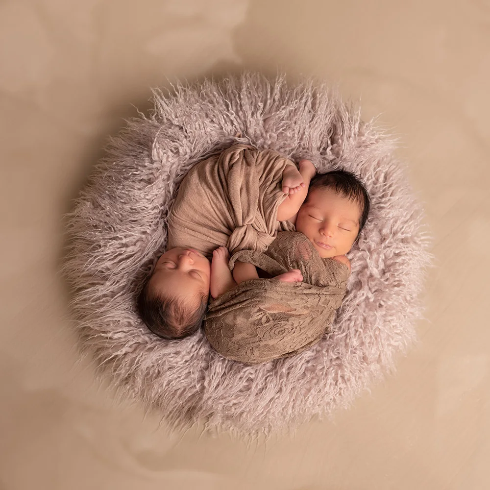 Baby Round Blanket Long Pile Mongolia Faux Fur Studio Prop Newborn Photo Shoot Background Basket Filler Photography Accessories