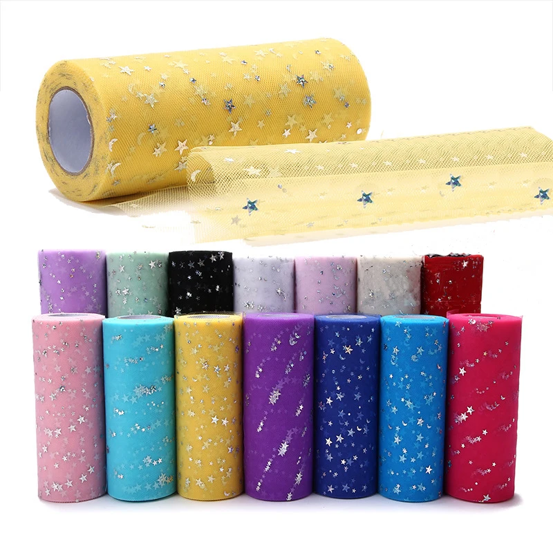 

Sliver Star Moon Glitter Sequin Tulle Roll 25Yards 15cm Organza Spool Tutu Wedding Decoration DIY Craft Birthday Party Supplies