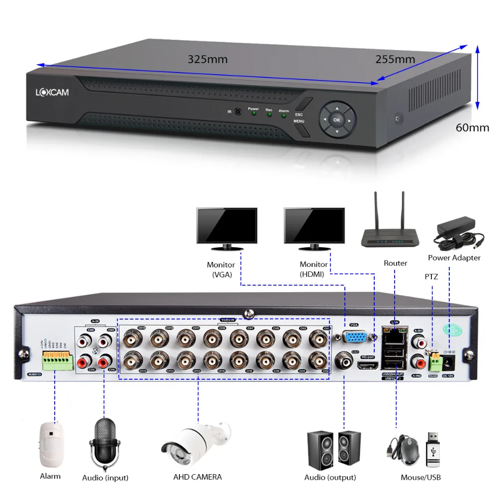 LOXCAM H.265+ 5MP Ultra HD 16CH 5MP камера безопасности Система IP66 уличная Водонепроницаемая камера ночного видения комплект 4T