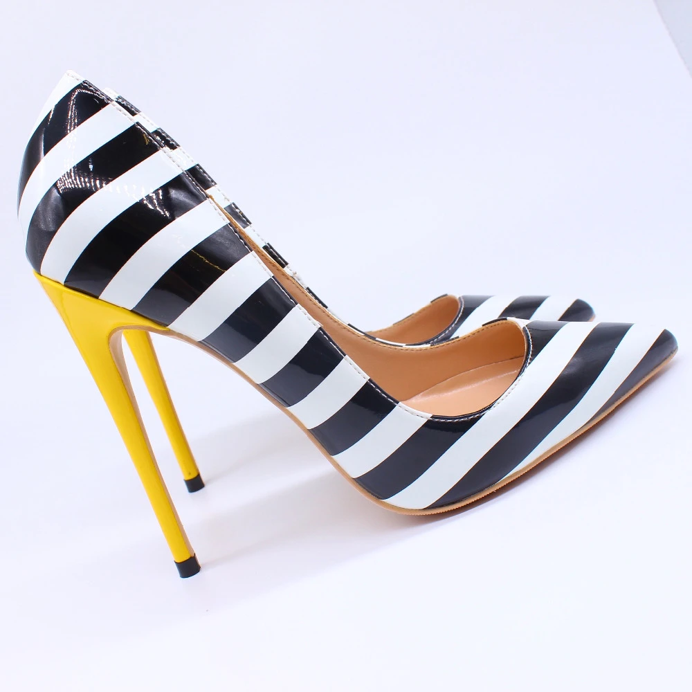 black and white stripe pumps
