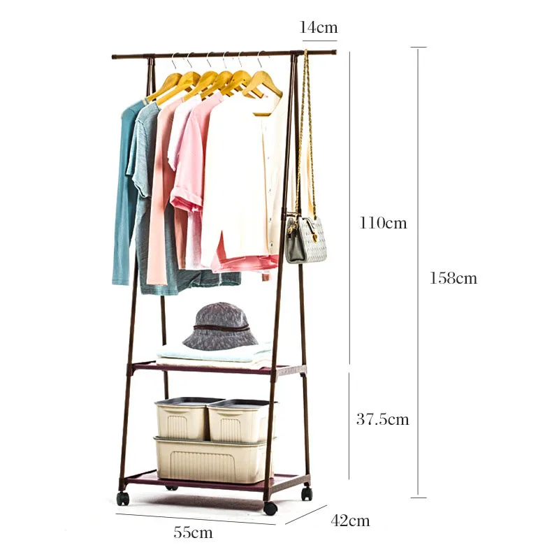 Multi-function Triangle Coat Rack Removable Bedroom Hanging Clothes Rack With Wheels Floor Standing Coat Rack Clothes Hanger