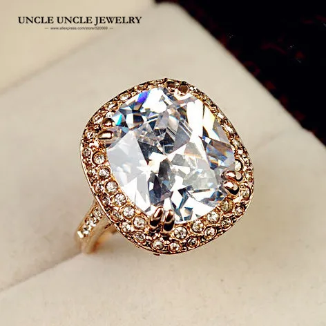 Ultra-big Rose Gold Color Royal Oval Top Class Clear Cubic Zirconia Crystal Luxury Lady Finger Ring Wholesale | Украшения и