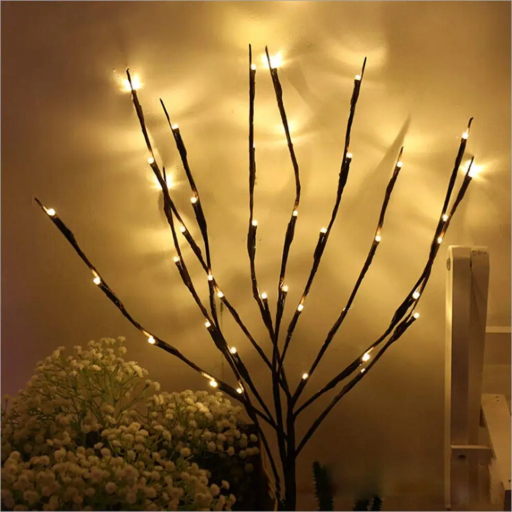 

METABLE 2PCS 20 LED Branch Lights Battery Powered Decorative Lights Willow Twig Lighted Branch for Home Decoration Cool White