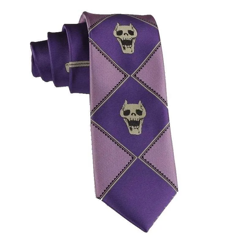 JoJo Необычные Приключения Кира йосикаге череп шеи галстук костюмы для косплея Хэллоуин маскарад вечерние галстуки - Цвет: Фиолетовый