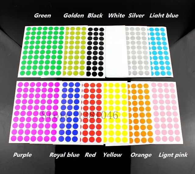 12 Feuilles/Pack 10mm Cercle Rond Couleur Codé Adhésif
