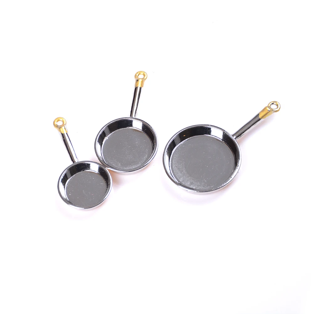 

HOT NEW 1/12 Scale 3pcs Dollhouse Miniature Metal Frypan Frying Pans Cooking Pot Cookware Kitchen Accessory