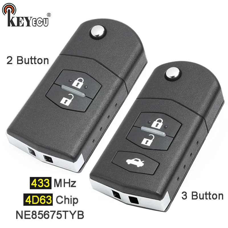 

KEYECU 433MHz 4D63 P/N: NE85675TYB Replacement Flip Folding 2 / 3 Button Remote Key Fob for Mazda 3 Seden for Mitsubishi Version