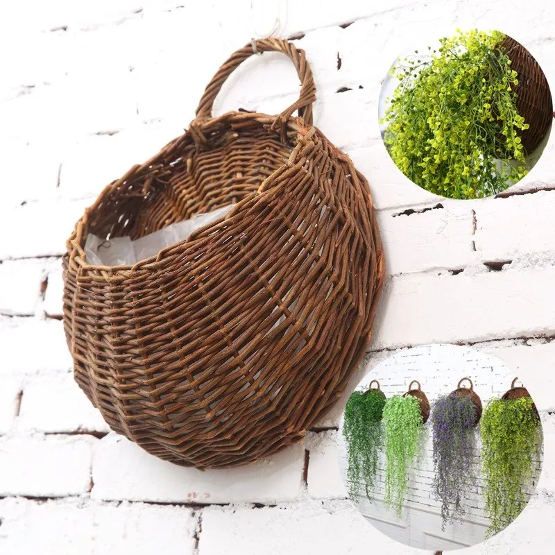 

Artificial Flowers Wall Mounted Basket Wall hanging plant pots Wicker Wall Basket Hanging Planters for Garden Wedding Wall Home