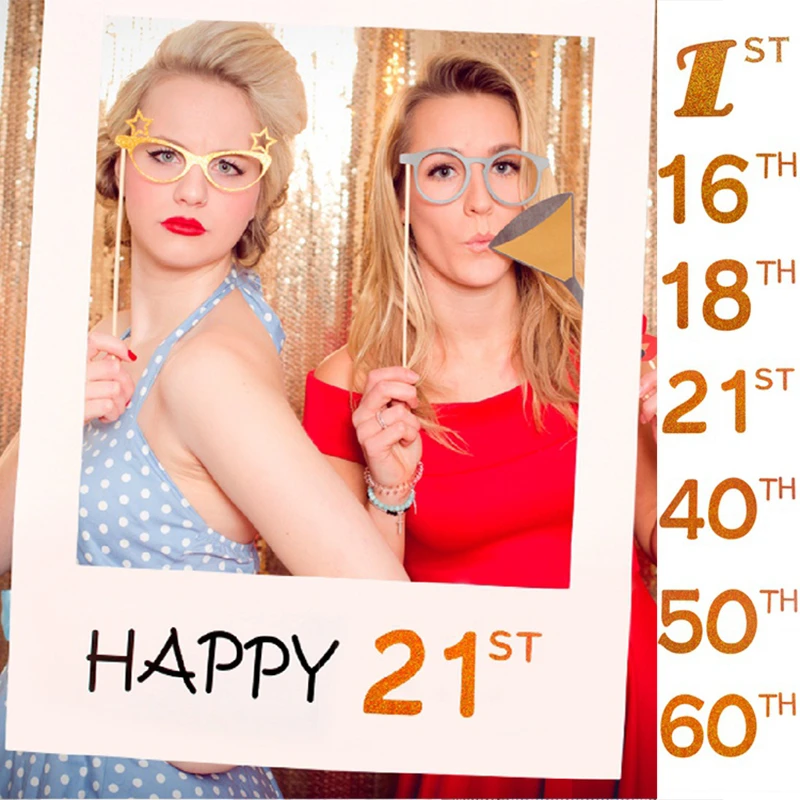 

16th 30th 40th 60th Photo Booth Frame Happy Birthday Wedding Anniversary Photobooth Props Baby 1st Birthday Party Decoration diy