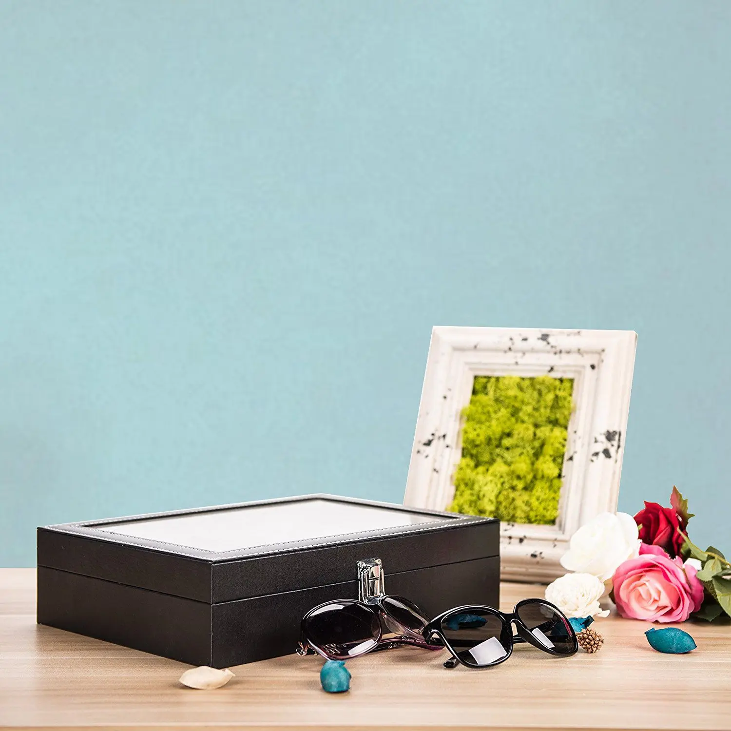 Eyeglass Sunglass Storage Box Imitation Leather Glasses Display Case Storage Organizer Collector 8 Slot organizer storage box