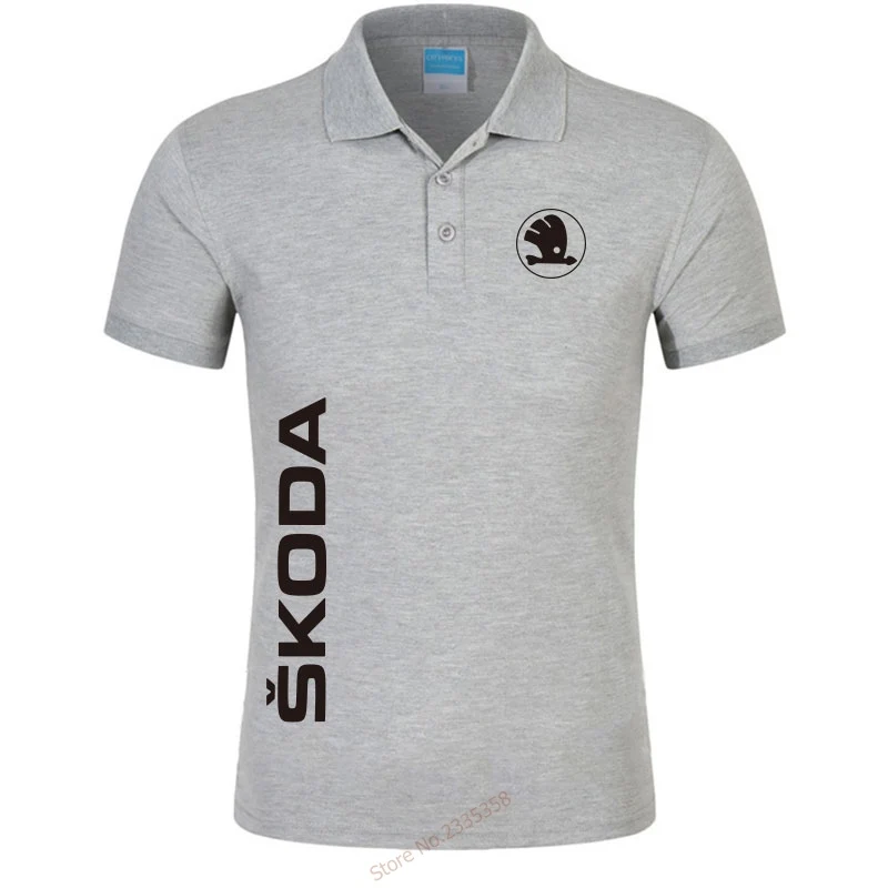 Мужская летняя рубашка поло с коротким рукавом, Skoda Polo, Новое поступление, однотонные Топы - Цвет: Серый