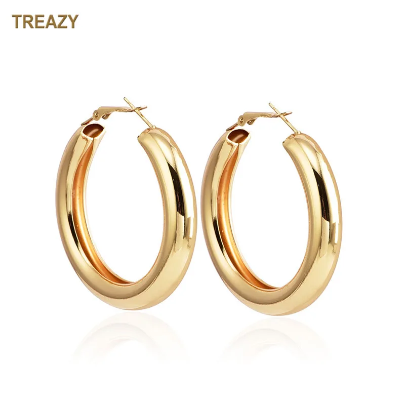 

Vintage Statement Earrings Gold Color Geometric Circle Earrings Thick Metal Hoop Earrings For Women Trendy Fashion Punk Jewelry