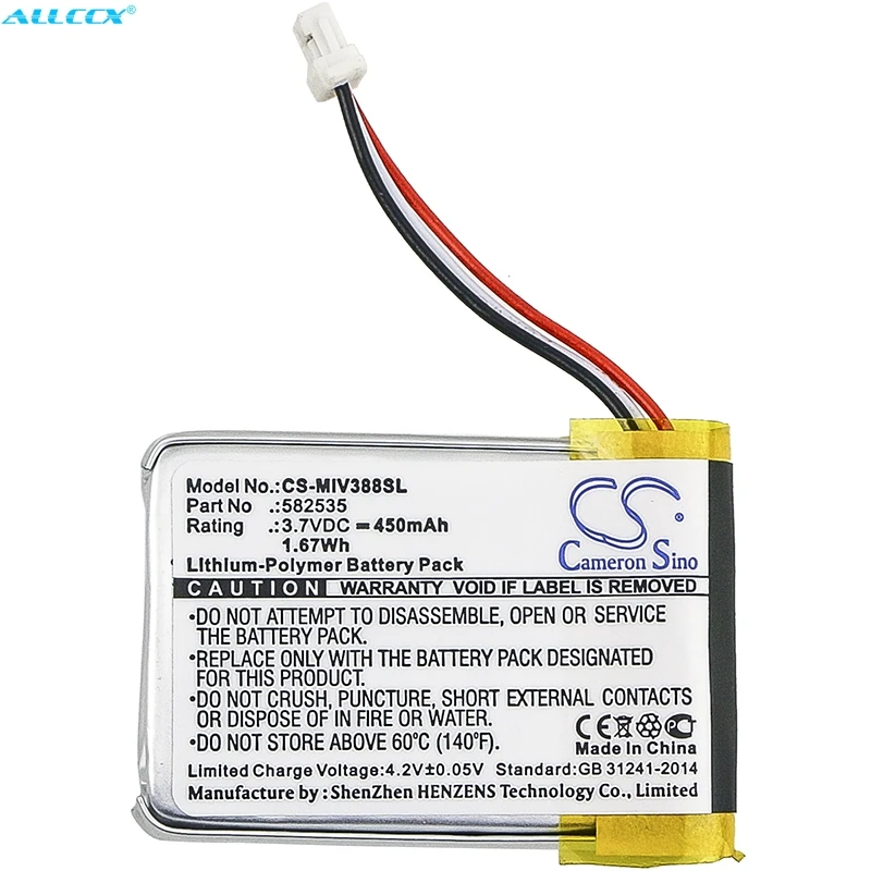 Аккумулятор Cameron Sino 450 мАч для Abee M3 V31 V35 V51 HP F210 F300 F310 F520 F520G Mivue 388 Whistler WP7 |