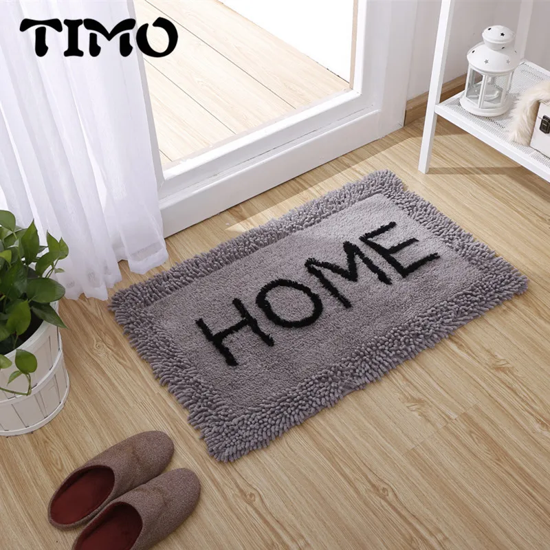 TIMO Cotton Bedroom Carpet Solid Printed Letter Bathroom Doormat Anti