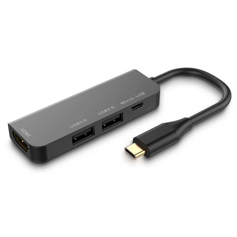 Rovtop USB C концентратор type C к HDMI адаптер 2 USB 3,0 порта Thunderbolt 3 адаптер для MacBook Pro Galaxy huawei Windows type C Z2 - Цвет: Черный